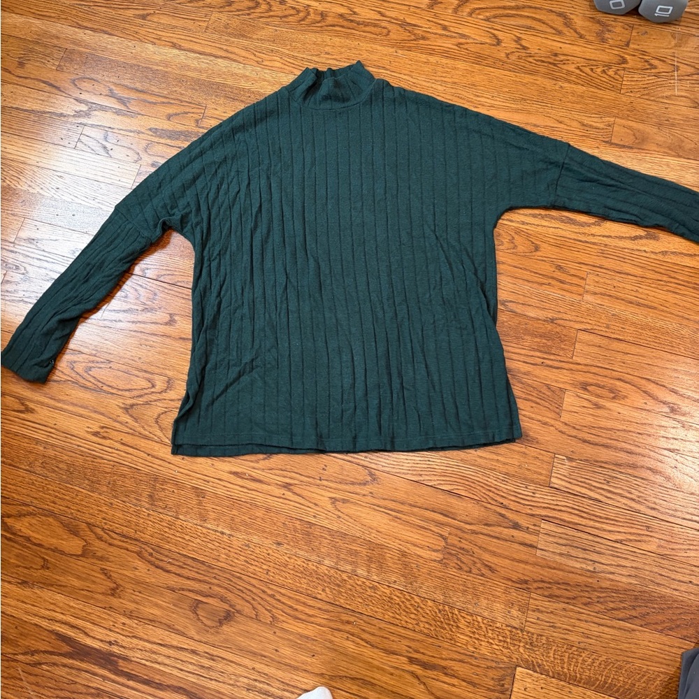 Anthropologie Women's Dark Green Ribbed Mock Neck Sweater